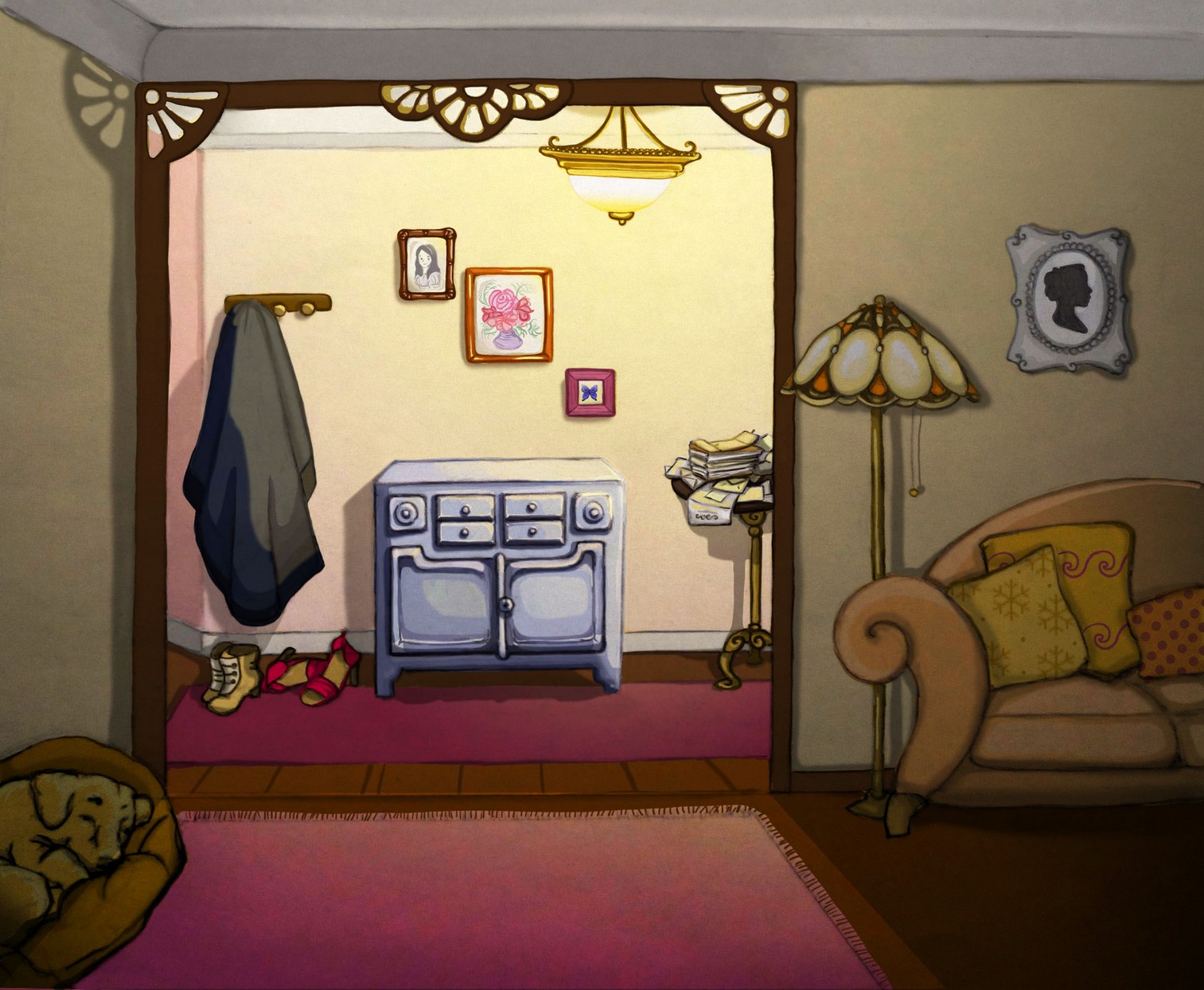 Le petit buffet bleu dans l’entrée de la maison d’Annie